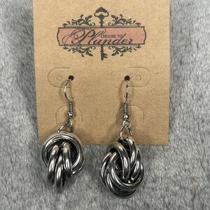 Plunder Jewelry Earrings Silver Tone Knotted Dangle Knot Design